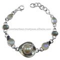 Blisterd Perle und Multi Edelstein 925 Sterling Silber Armband Schmuck